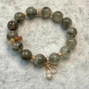 Green Phantom Quartz Bracelet with Lucky Gourd Charm